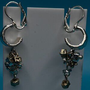 VTG Leaver Back Sterling Silver Cluster Metal Beaded Dangle Hammered Earrings